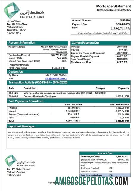 em branco Modelo Word e PDF de declaração de hipoteca do Banco Iran Karafarin